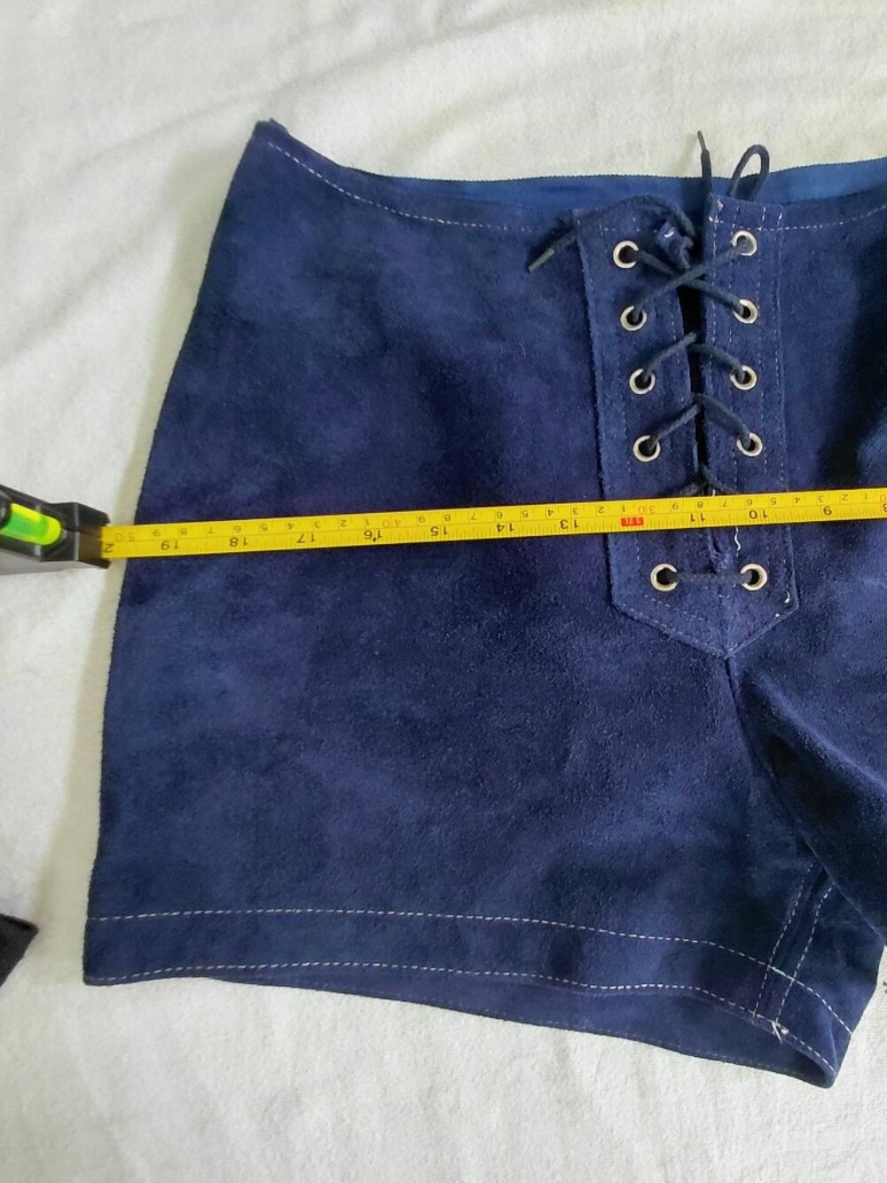 Vintage 60s 70s REAL Blue Suede Lace Up Hot Pants Grommet Shorts - Picture 10 of 12